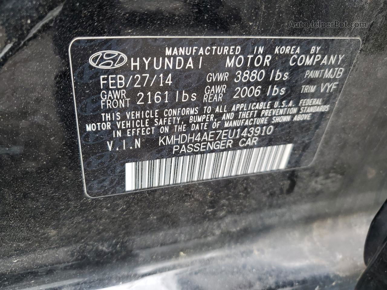 2014 Hyundai Elantra Se Black vin: KMHDH4AE7EU143910
