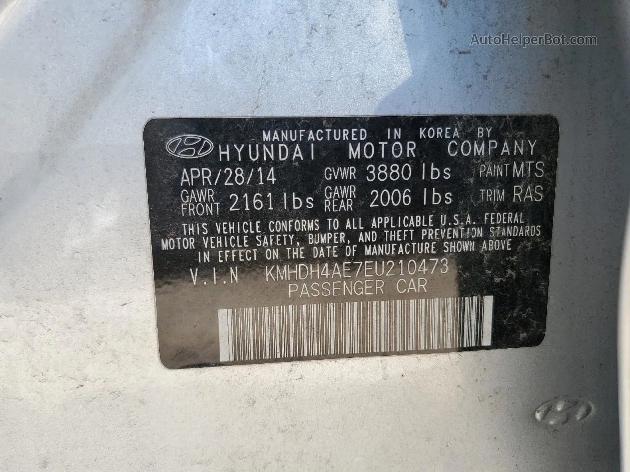 2014 Hyundai Elantra Se Silver vin: KMHDH4AE7EU210473