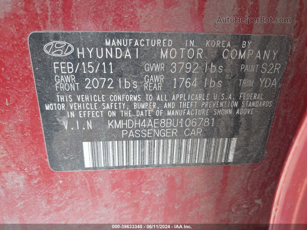 2011 Hyundai Elantra Gls (ulsan Plant) Red vin: KMHDH4AE8BU106781
