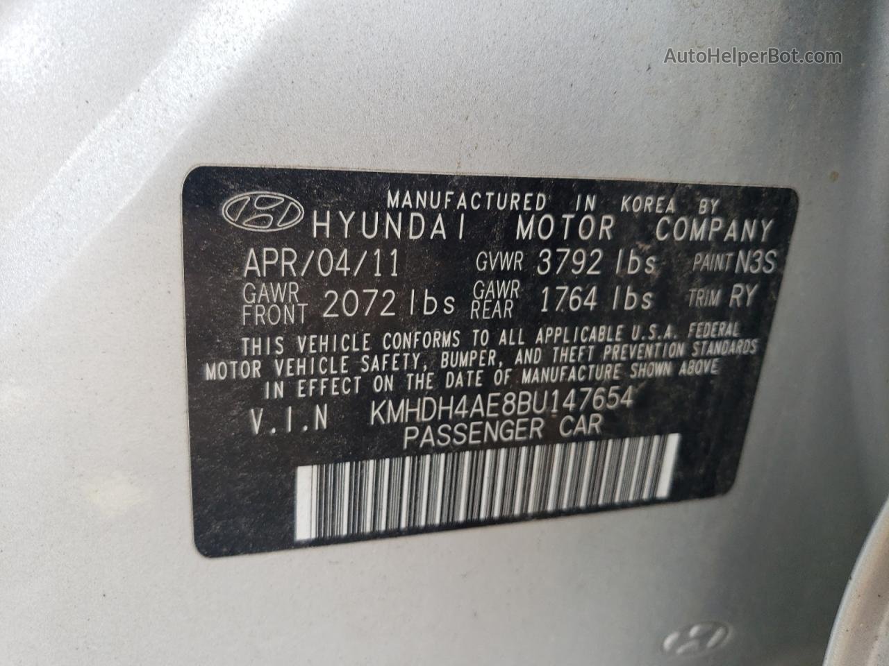 2011 Hyundai Elantra Gls Silver vin: KMHDH4AE8BU147654