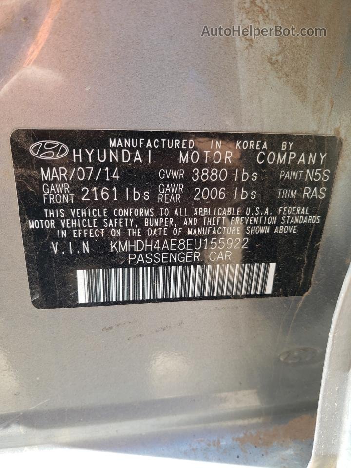 2014 Hyundai Elantra Se Silver vin: KMHDH4AE8EU155922