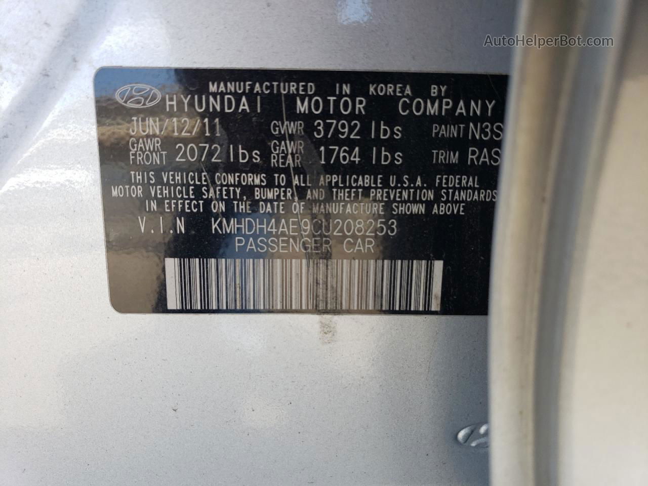 2012 Hyundai Elantra Gls Silver vin: KMHDH4AE9CU208253