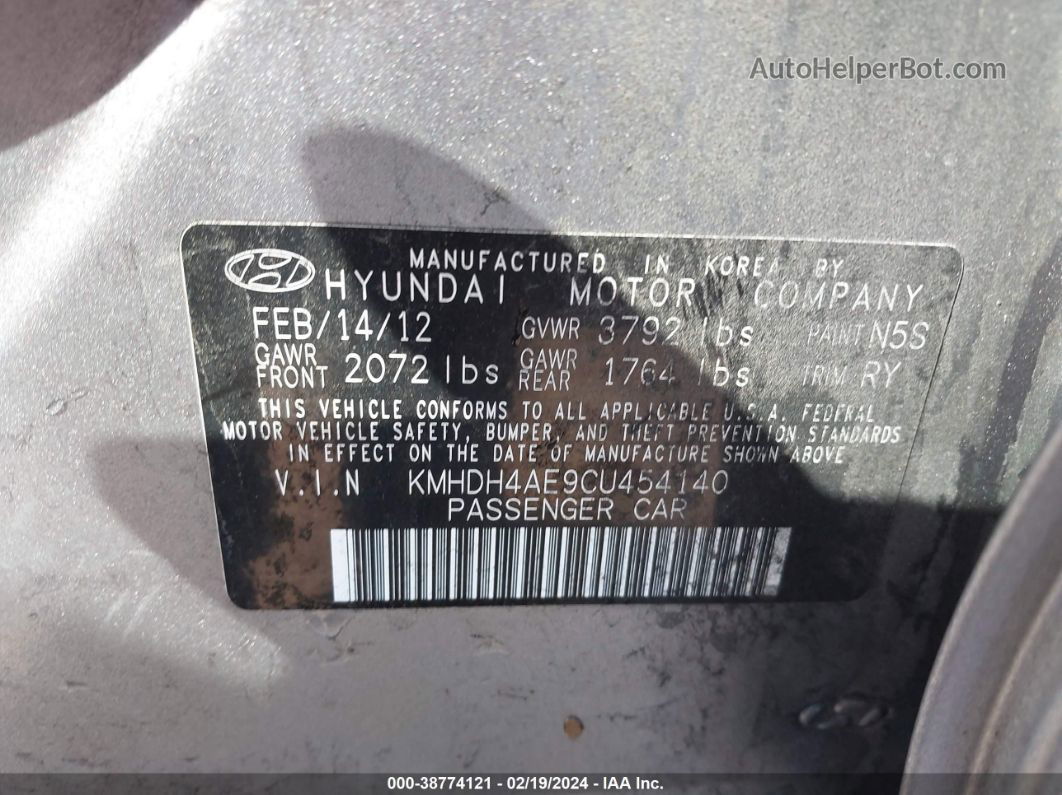 2012 Hyundai Elantra Limited (ulsan Plant) Серебряный vin: KMHDH4AE9CU454140