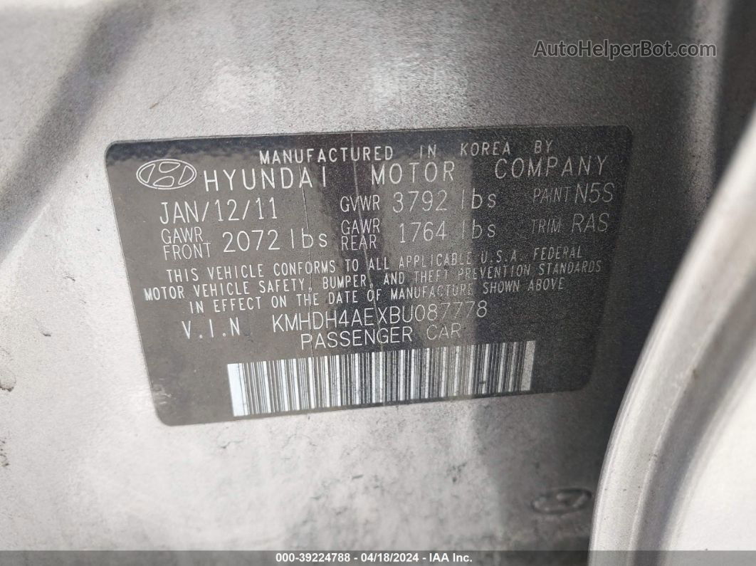 2011 Hyundai Elantra Gls (ulsan Plant) Gray vin: KMHDH4AEXBU087778