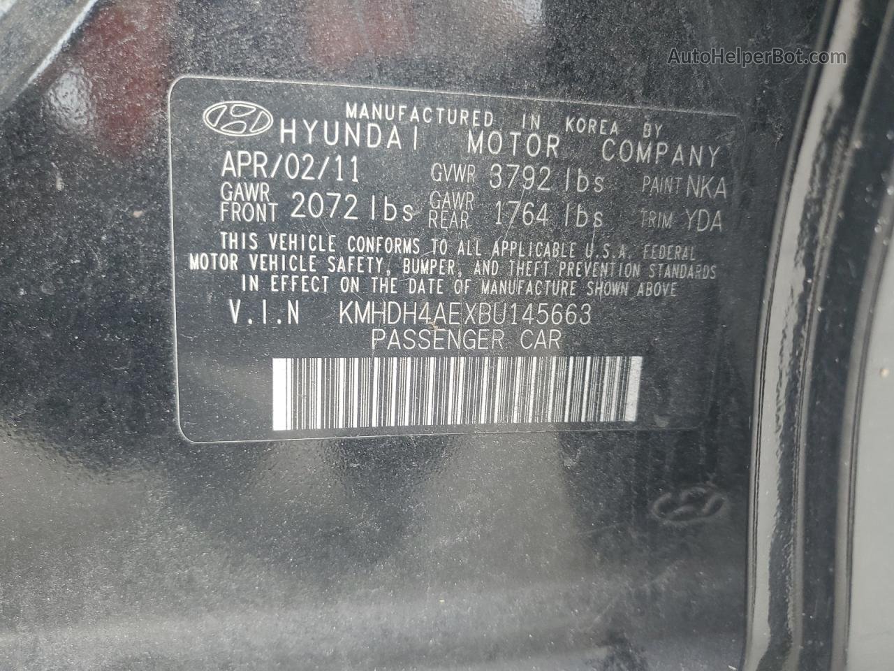 2011 Hyundai Elantra Gls Черный vin: KMHDH4AEXBU145663