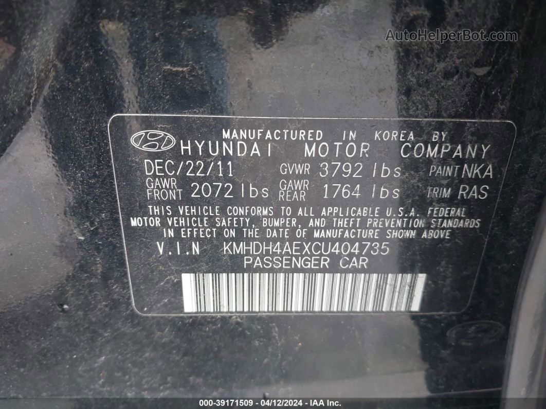 2012 Hyundai Elantra Gls (ulsan Plant) Black vin: KMHDH4AEXCU404735