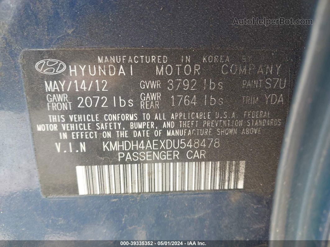 2013 Hyundai Elantra Gls Blue vin: KMHDH4AEXDU548478