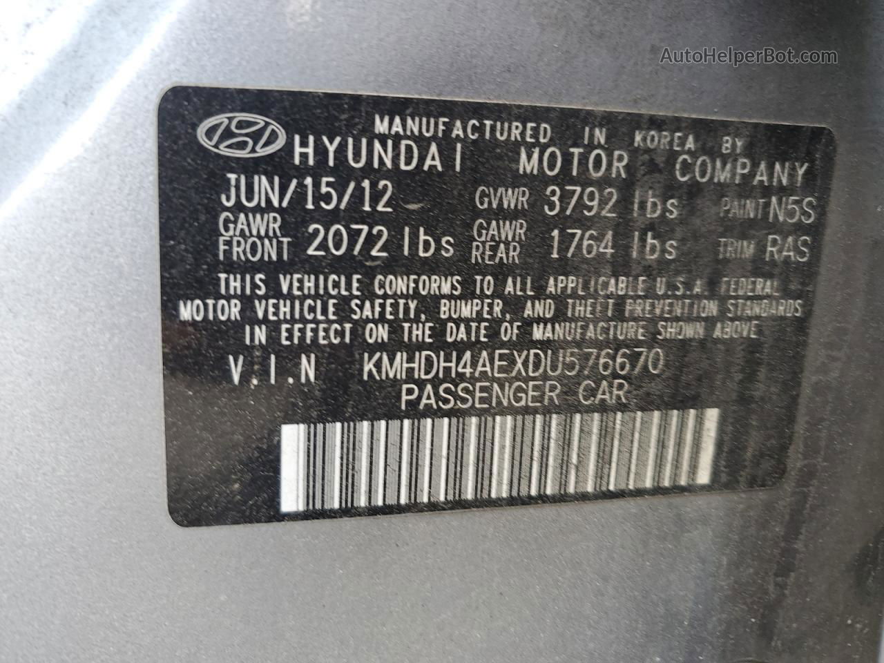 2013 Hyundai Elantra Gls Gray vin: KMHDH4AEXDU576670