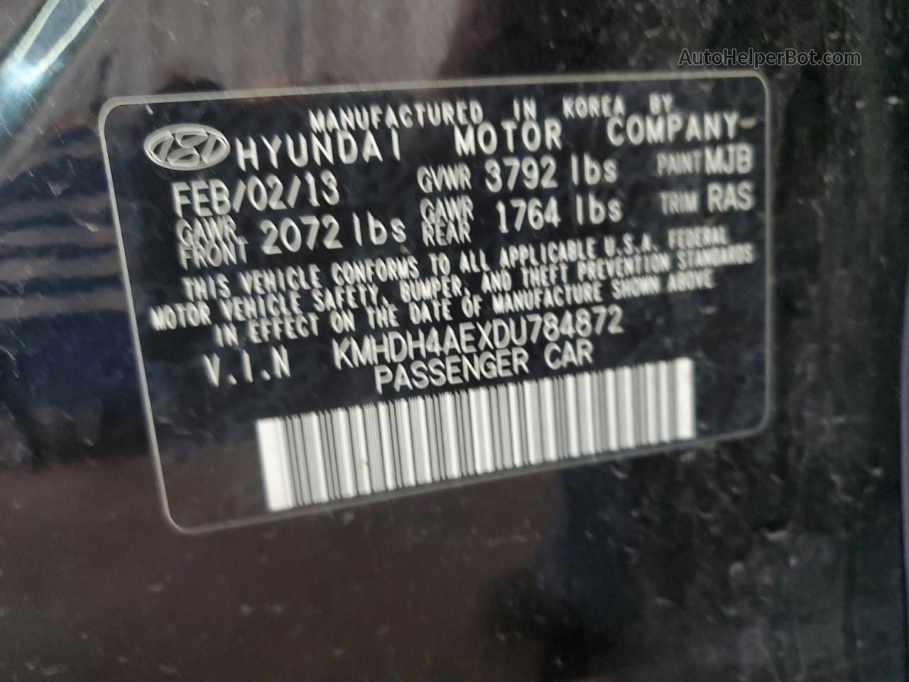 2013 Hyundai Elantra Gls Черный vin: KMHDH4AEXDU784872