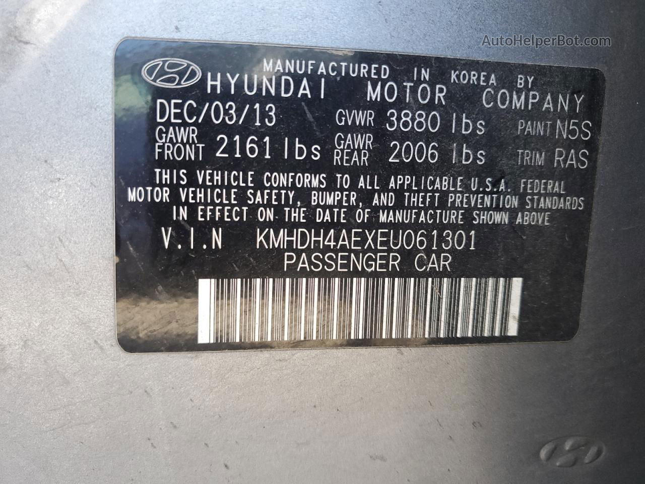 2014 Hyundai Elantra Se Серый vin: KMHDH4AEXEU061301