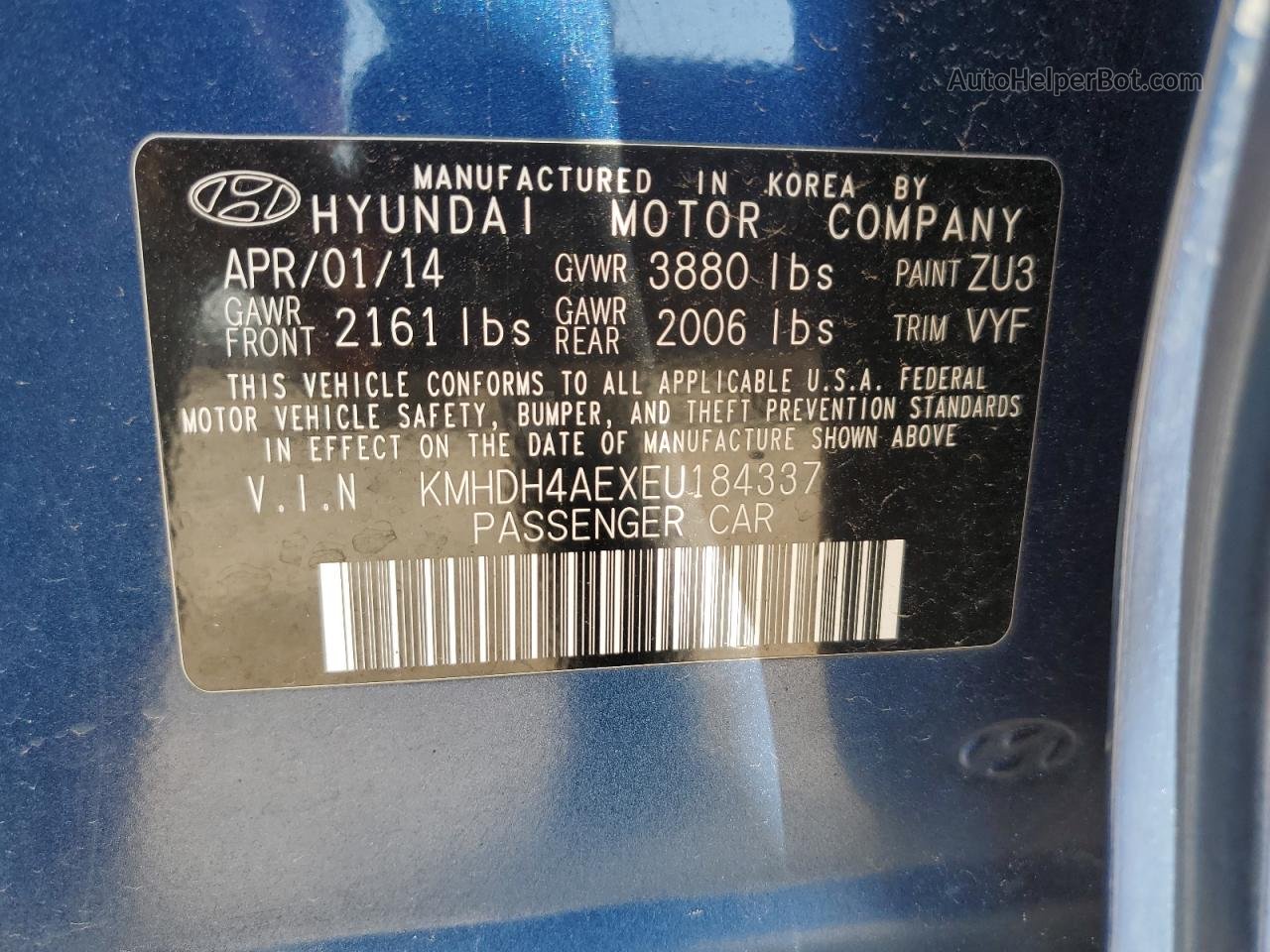 2014 Hyundai Elantra Se Blue vin: KMHDH4AEXEU184337