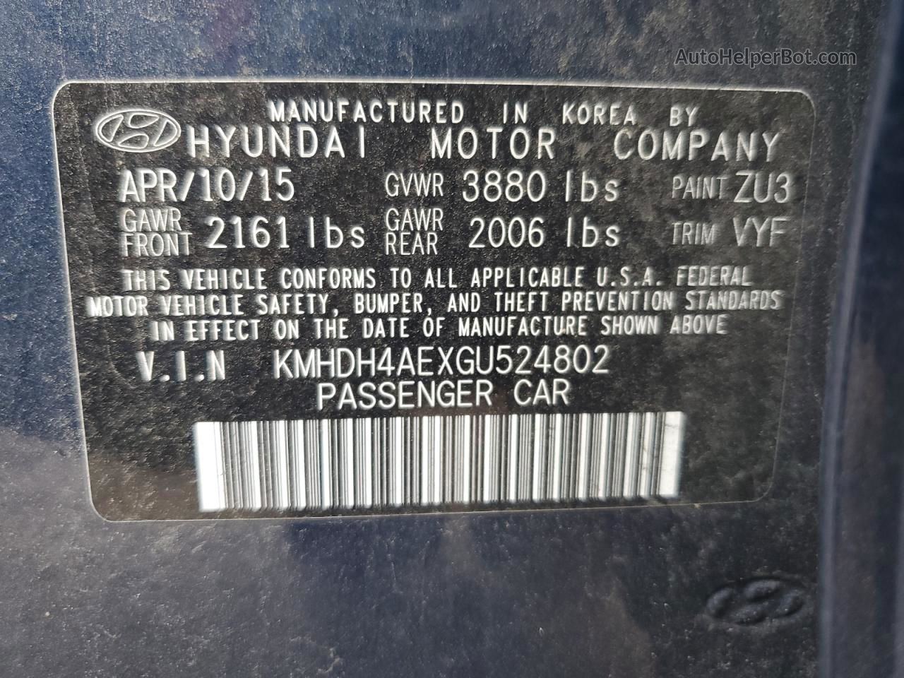 2016 Hyundai Elantra Se Синий vin: KMHDH4AEXGU524802