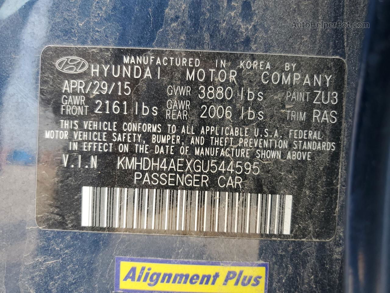 2016 Hyundai Elantra Se Blue vin: KMHDH4AEXGU544595