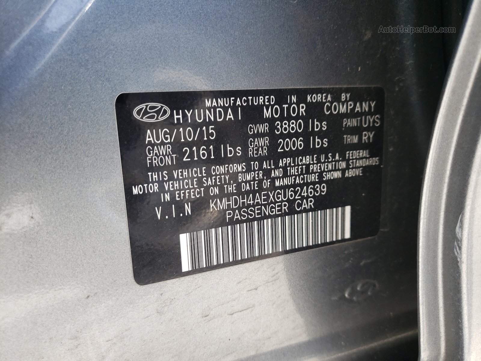 2016 Hyundai Elantra Se Gray vin: KMHDH4AEXGU624639