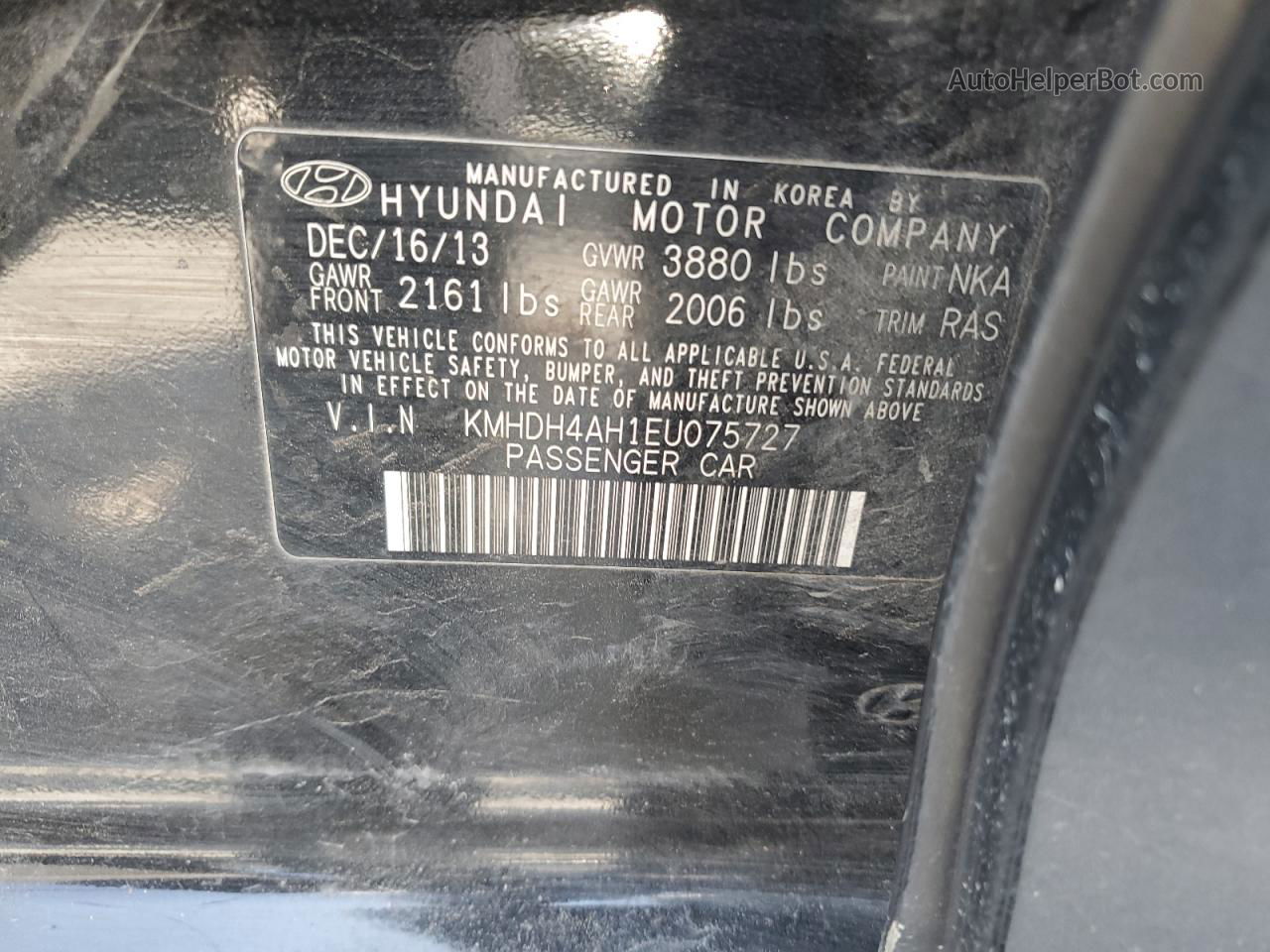 2014 Hyundai Elantra Se Черный vin: KMHDH4AH1EU075727