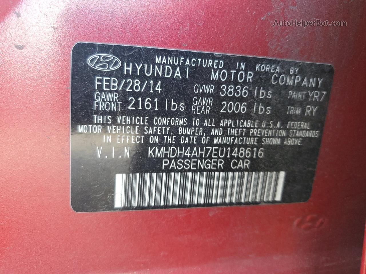 2014 Hyundai Elantra Se Красный vin: KMHDH4AH7EU148616
