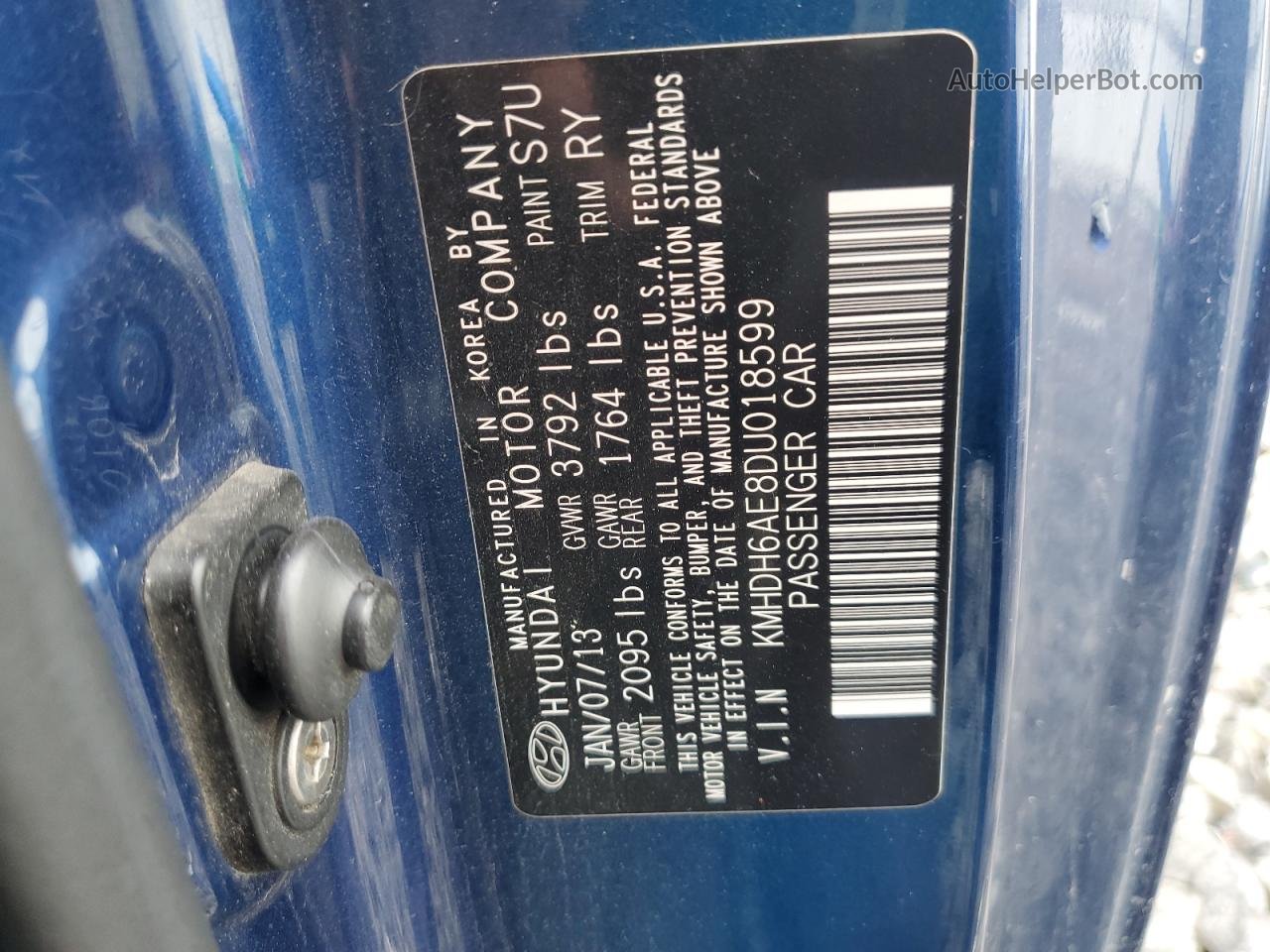 2013 Hyundai Elantra Coupe Gs Blue vin: KMHDH6AE8DU018599