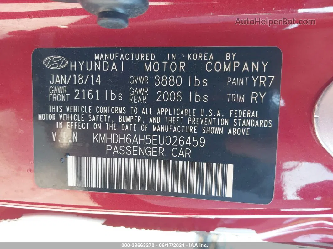 2014 Hyundai Elantra   Red vin: KMHDH6AH5EU026459