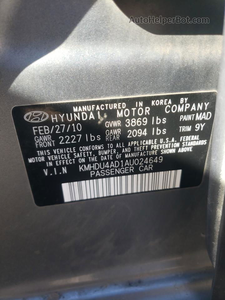 2010 Hyundai Elantra Blue Silver vin: KMHDU4AD1AU024649