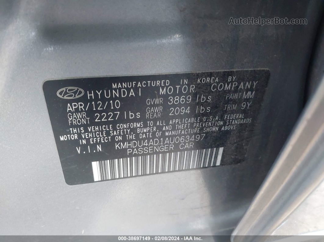 2010 Hyundai Elantra Gls Silver vin: KMHDU4AD1AU063497