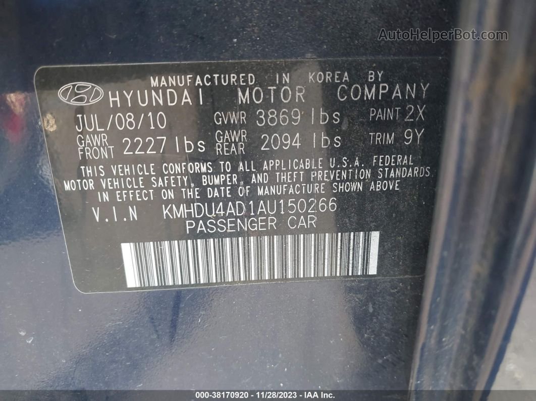 2010 Hyundai Elantra Gls Синий vin: KMHDU4AD1AU150266