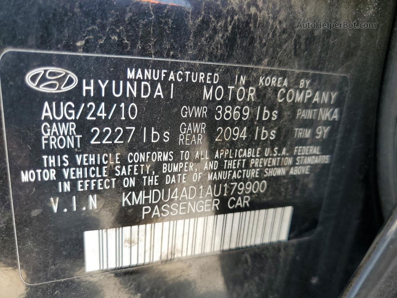 2010 Hyundai Elantra Blue Черный vin: KMHDU4AD1AU179900