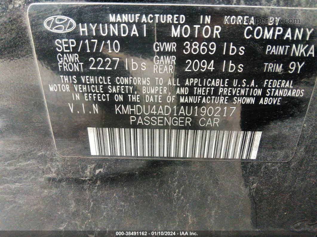 2010 Hyundai Elantra Blue Черный vin: KMHDU4AD1AU190217