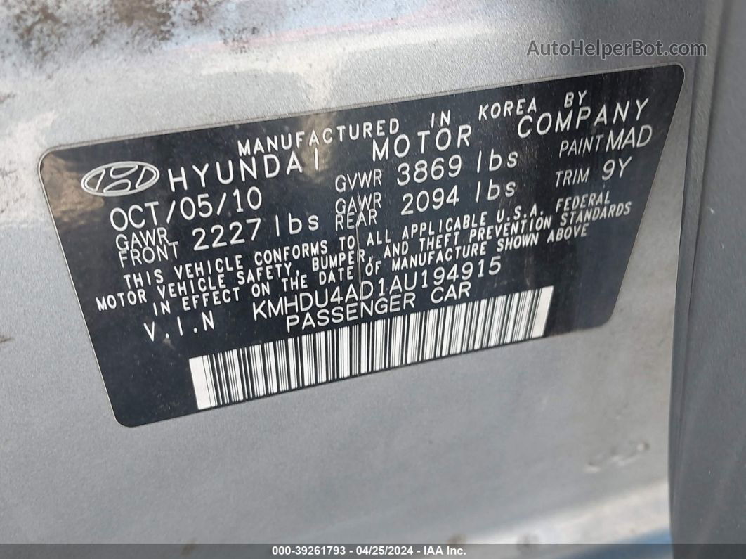 2010 Hyundai Elantra Gls Gray vin: KMHDU4AD1AU194915