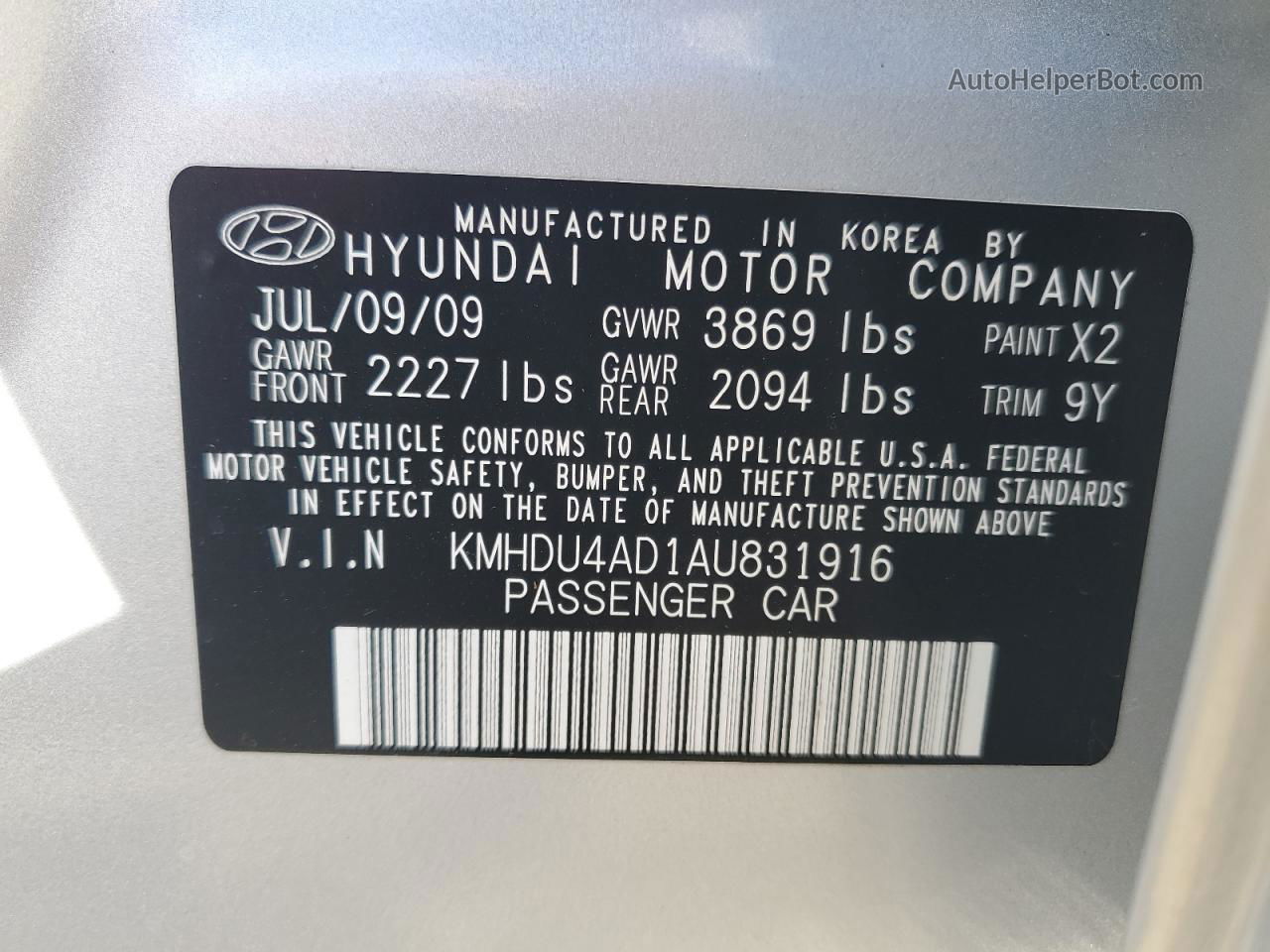 2010 Hyundai Elantra Blue Silver vin: KMHDU4AD1AU831916