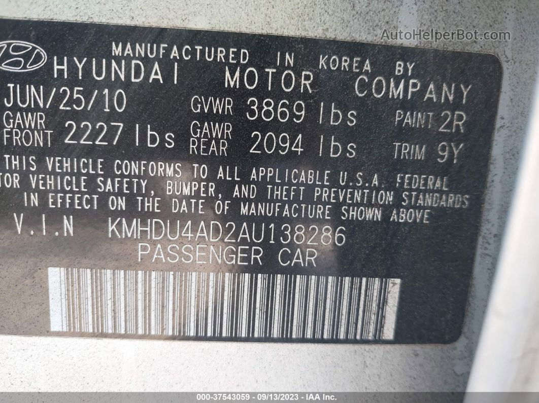 2010 Hyundai Elantra Gls Silver vin: KMHDU4AD2AU138286