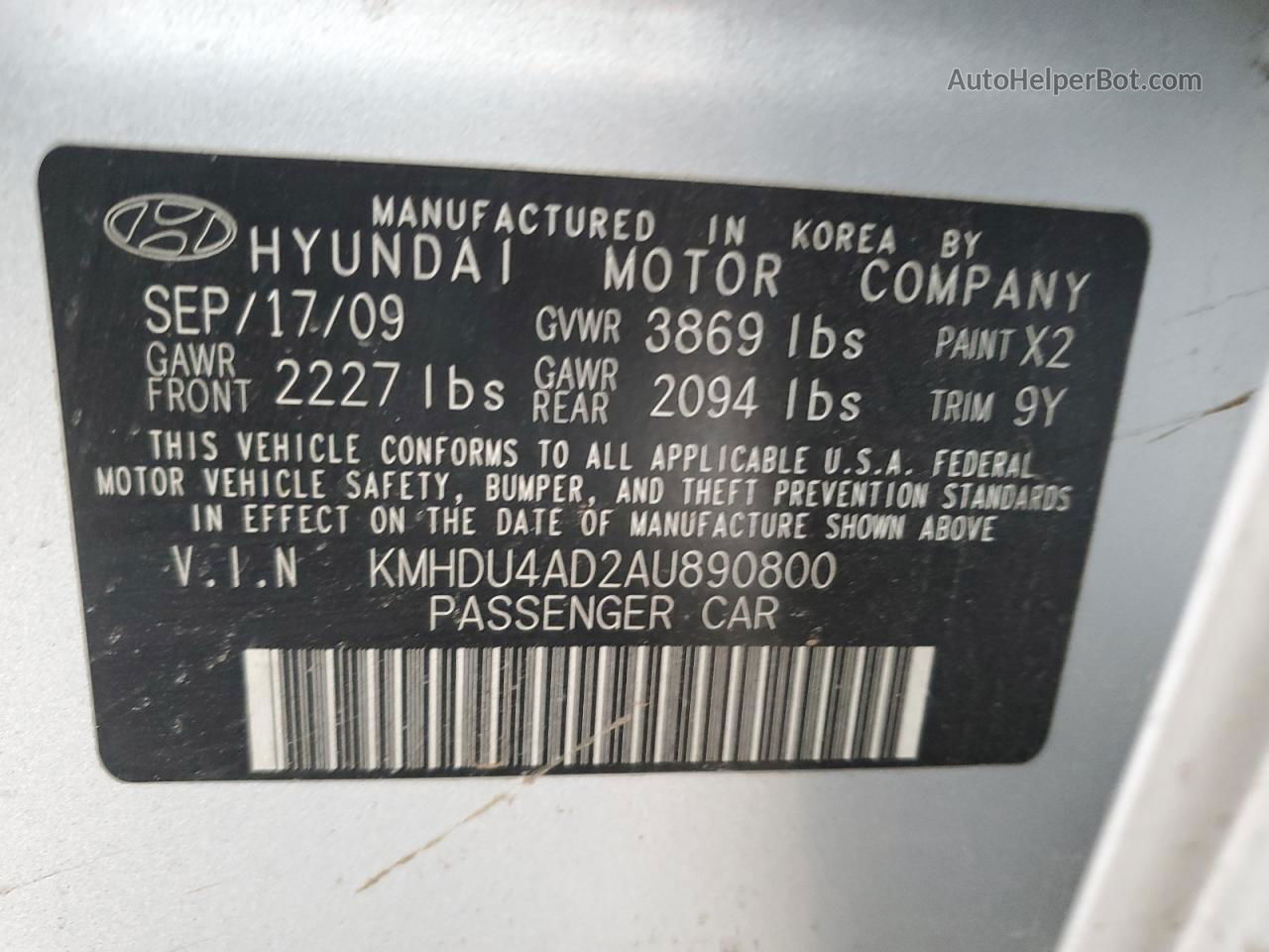 2010 Hyundai Elantra Blue Silver vin: KMHDU4AD2AU890800