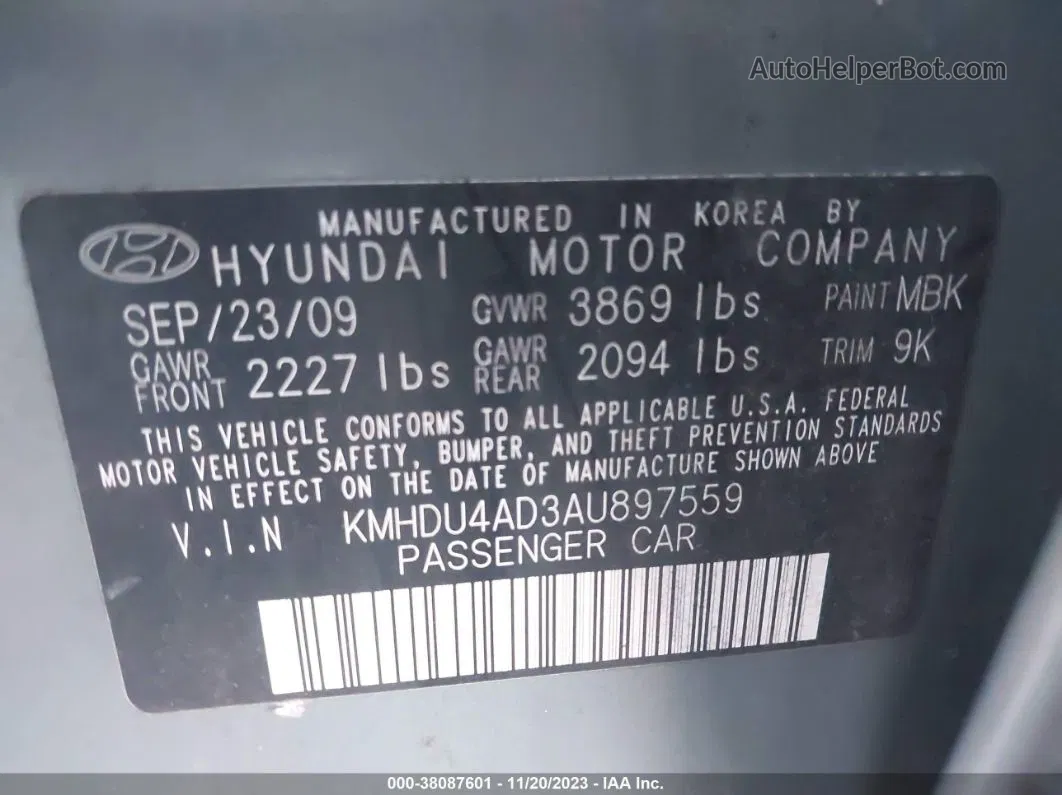 2010 Hyundai Elantra Gls Gray vin: KMHDU4AD3AU897559