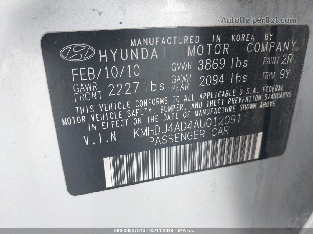 2010 Hyundai Elantra Gls Silver vin: KMHDU4AD4AU012091