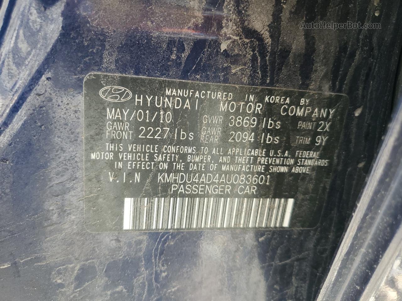 2010 Hyundai Elantra Blue Синий vin: KMHDU4AD4AU083601