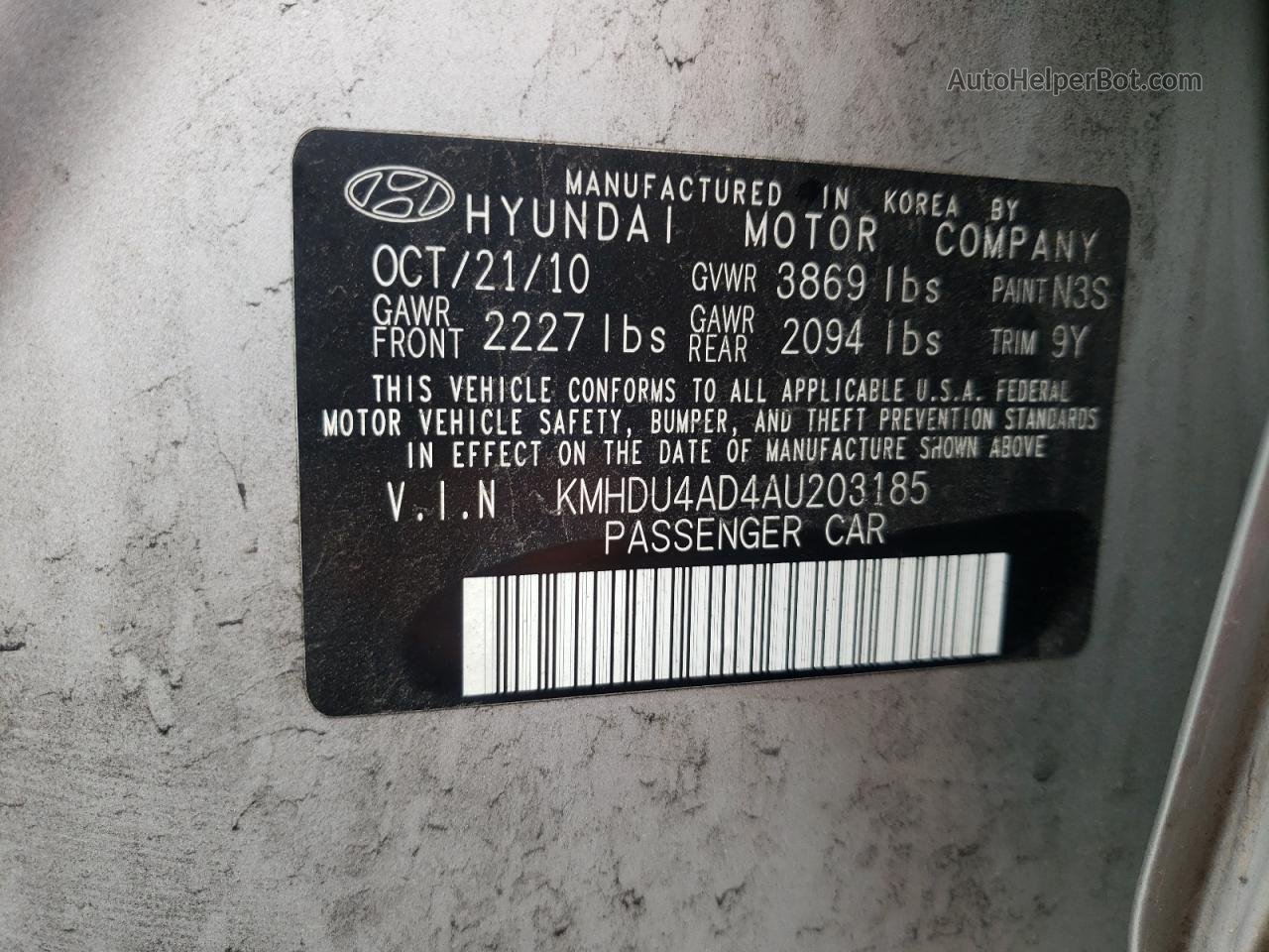 2010 Hyundai Elantra Blue Silver vin: KMHDU4AD4AU203185