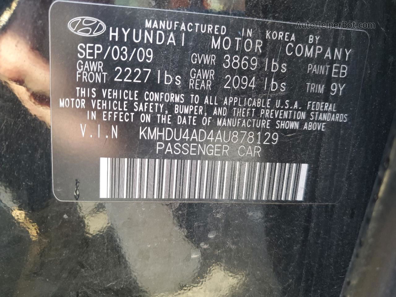 2010 Hyundai Elantra Blue Black vin: KMHDU4AD4AU878129