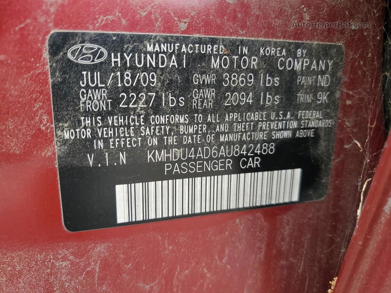 2010 Hyundai Elantra Blue Red vin: KMHDU4AD6AU842488