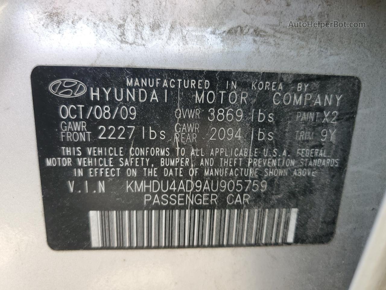 2010 Hyundai Elantra Blue Silver vin: KMHDU4AD9AU905759