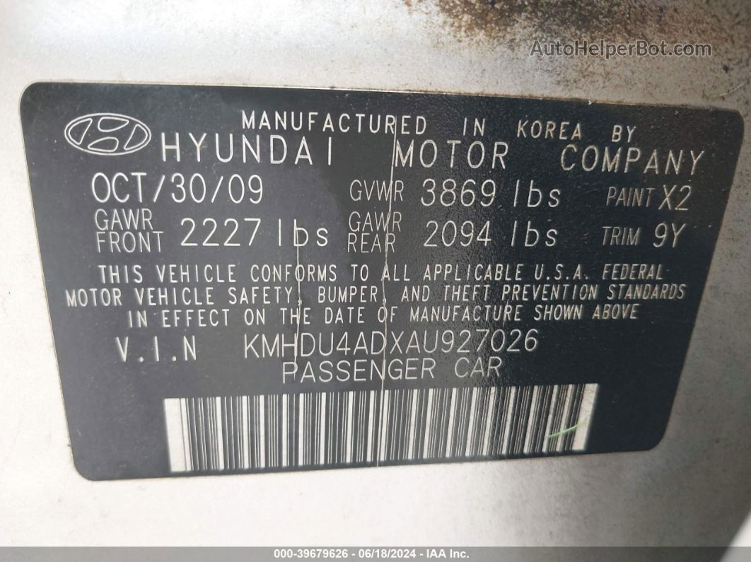 2010 Hyundai Elantra Gls Silver vin: KMHDU4ADXAU927026