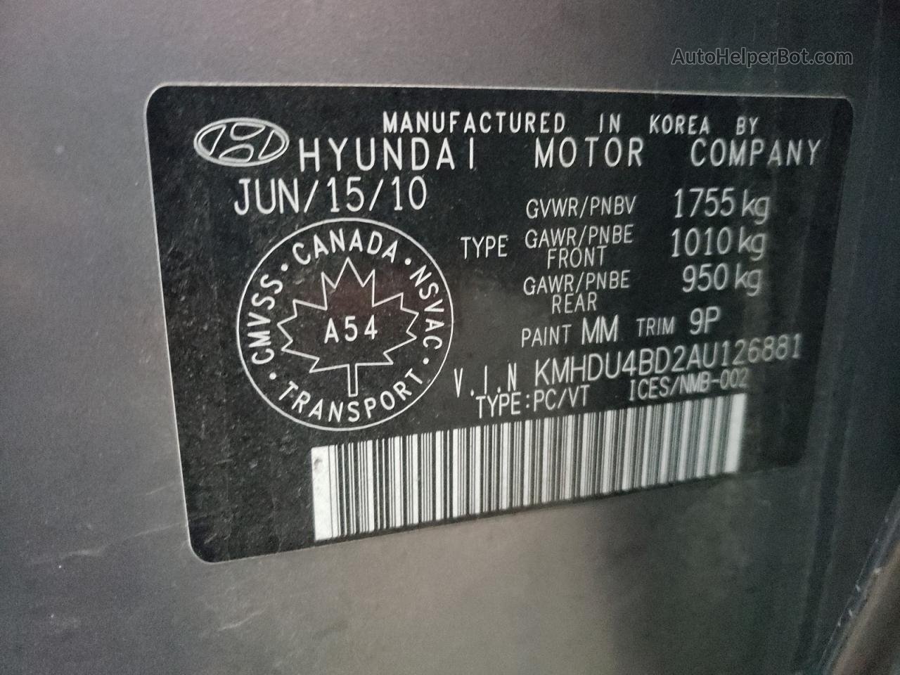 2010 Hyundai Elantra Blue Gray vin: KMHDU4BD2AU126881