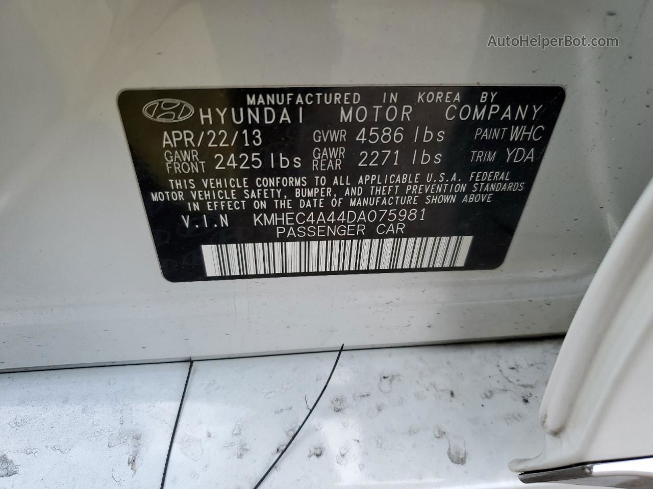 2013 Hyundai Sonata Hybrid White vin: KMHEC4A44DA075981