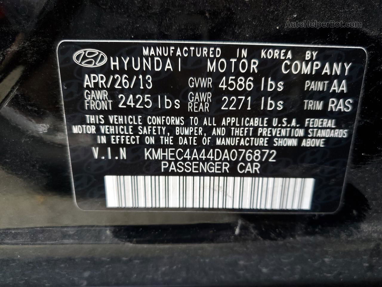 2013 Hyundai Sonata Hybrid Black vin: KMHEC4A44DA076872