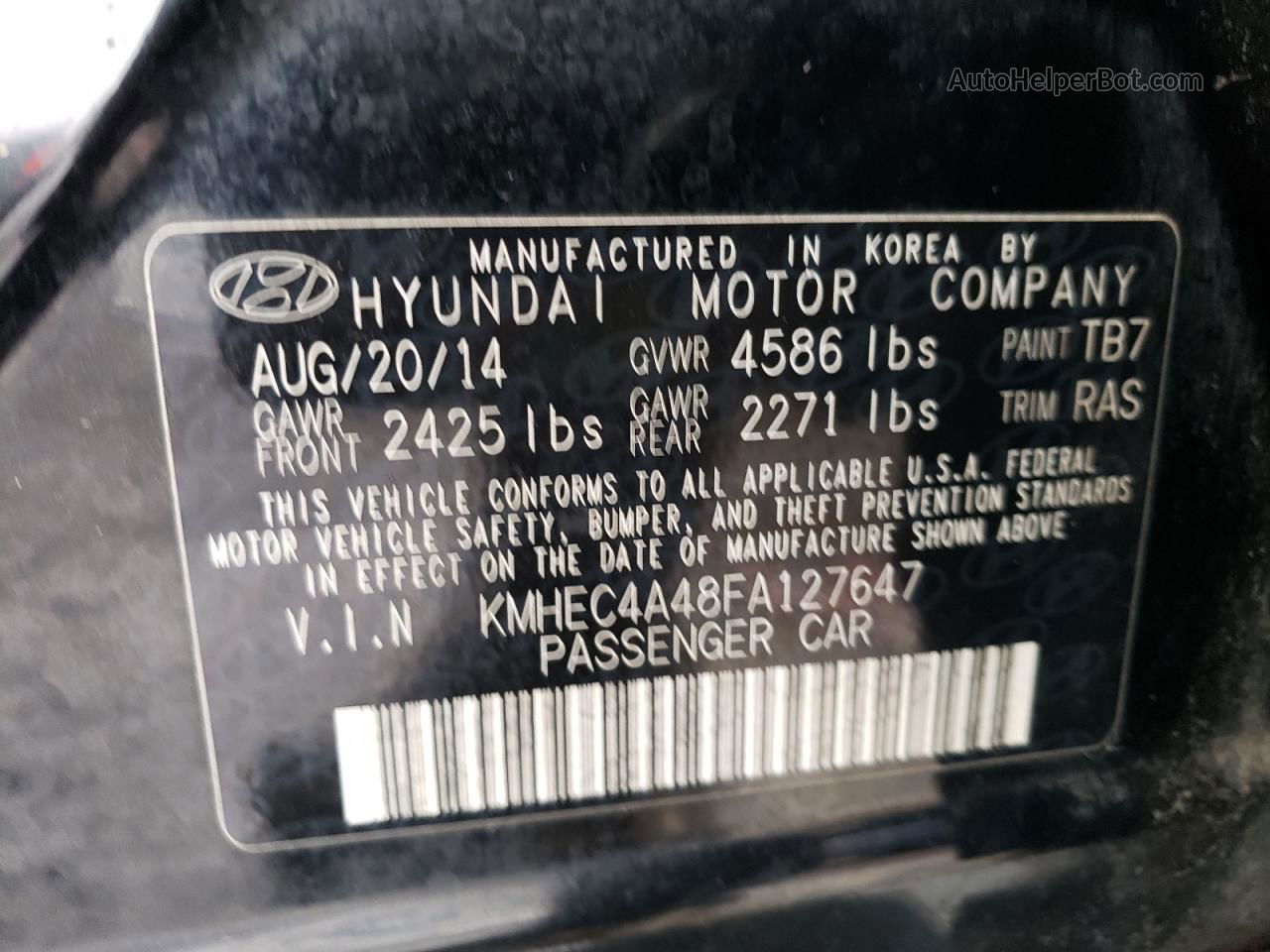 2015 Hyundai Sonata Hybrid Black vin: KMHEC4A48FA127647