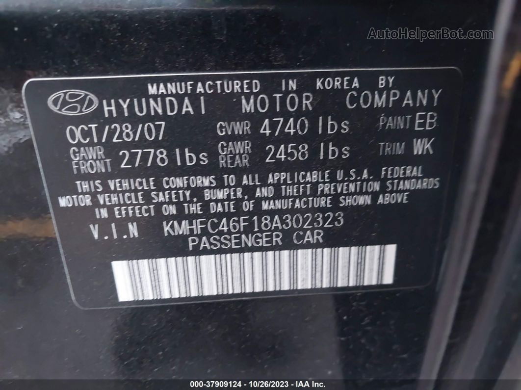 2008 Hyundai Azera Limited Черный vin: KMHFC46F18A302323