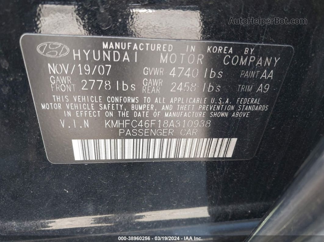 2008 Hyundai Azera Limited Черный vin: KMHFC46F18A310938
