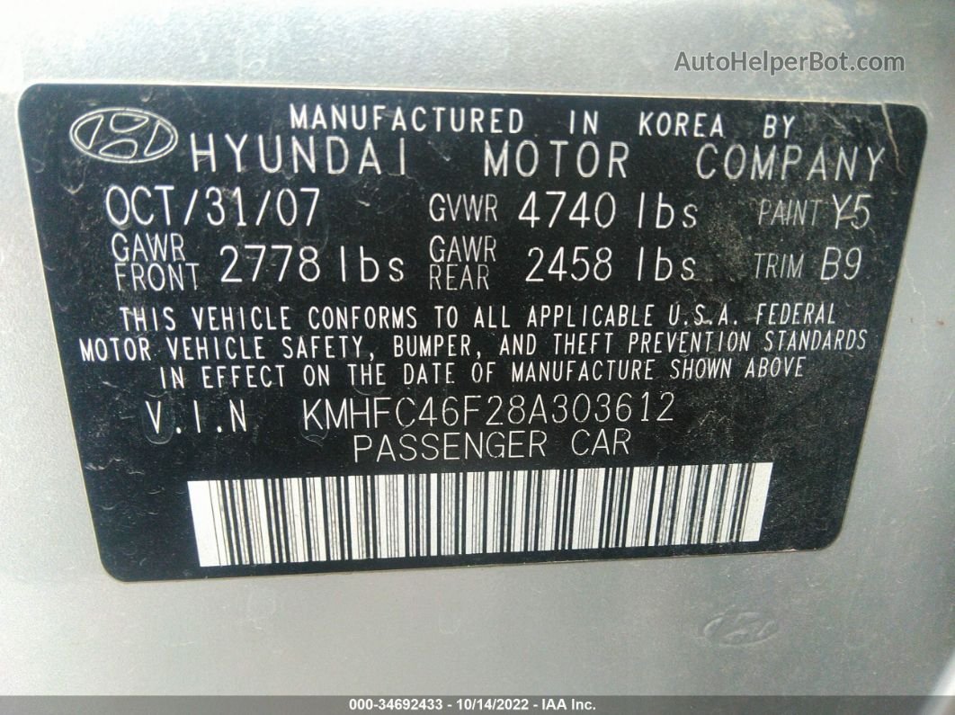2008 Hyundai Azera Limited Silver vin: KMHFC46F28A303612