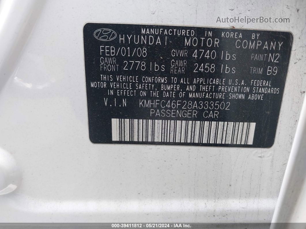 2008 Hyundai Azera Limited Белый vin: KMHFC46F28A333502