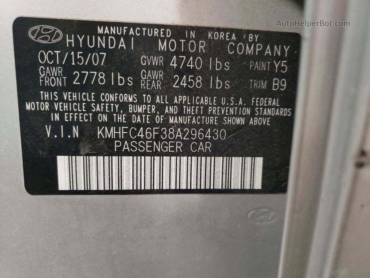 2008 Hyundai Azera Se Silver vin: KMHFC46F38A296430