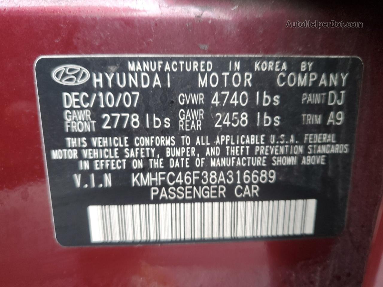 2008 Hyundai Azera Se Красный vin: KMHFC46F38A316689
