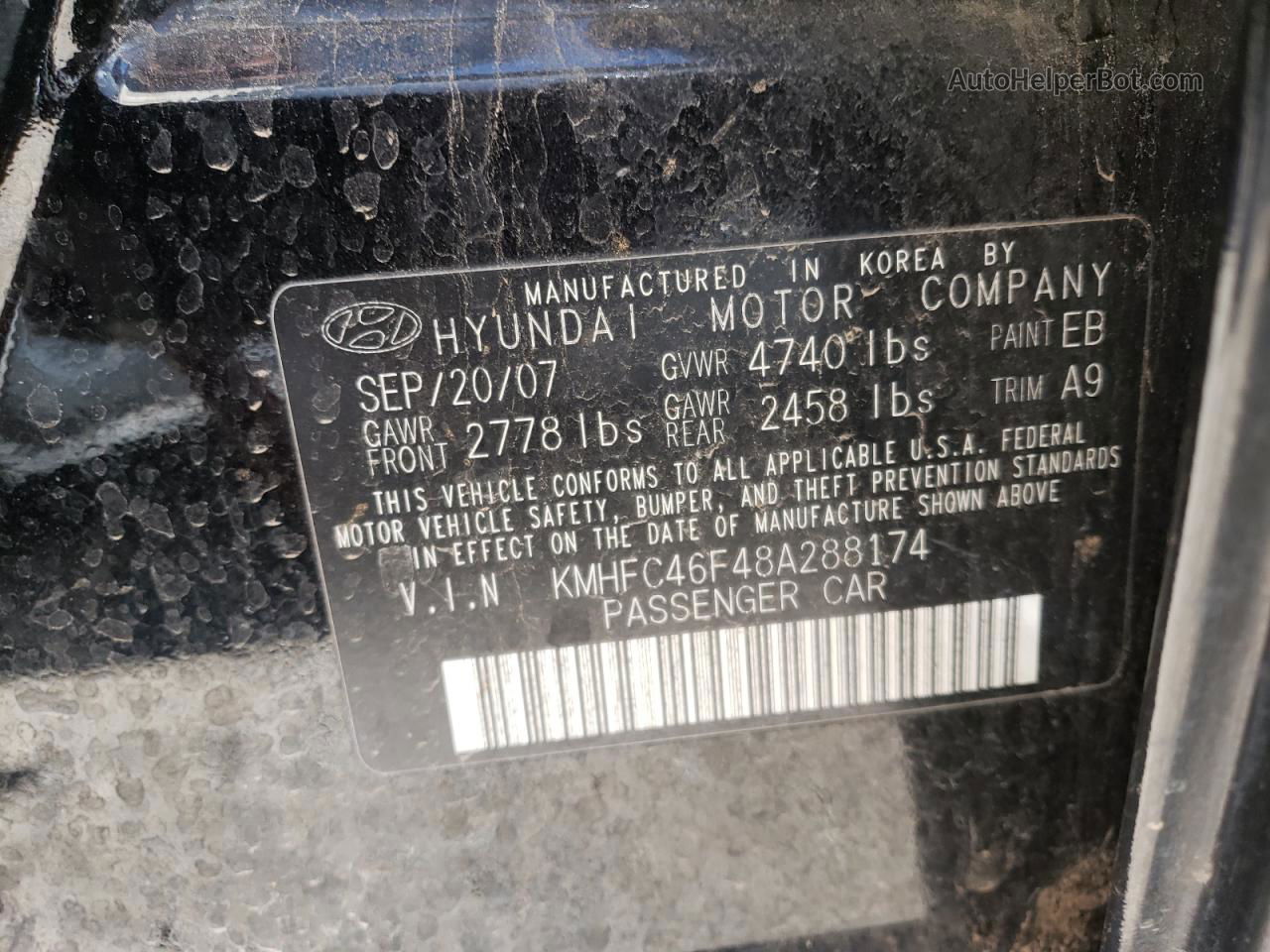 2008 Hyundai Azera Se Black vin: KMHFC46F48A288174